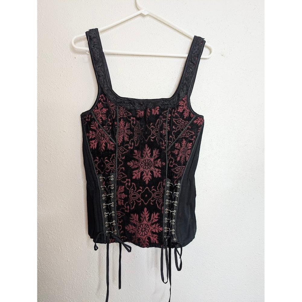 Tripp Womens Corset Top Large Black Red Velvet Lace Up Goth Victorian Punk